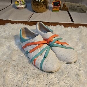 Lacoste White Leather Sneakers Women's Teal Orange Accent‎ Athleisure Shoes
